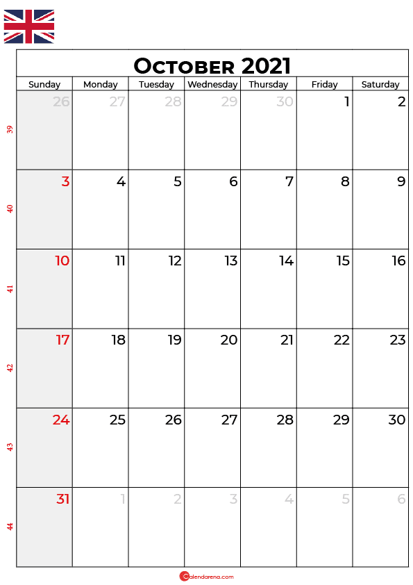 october 2021 calendar uk