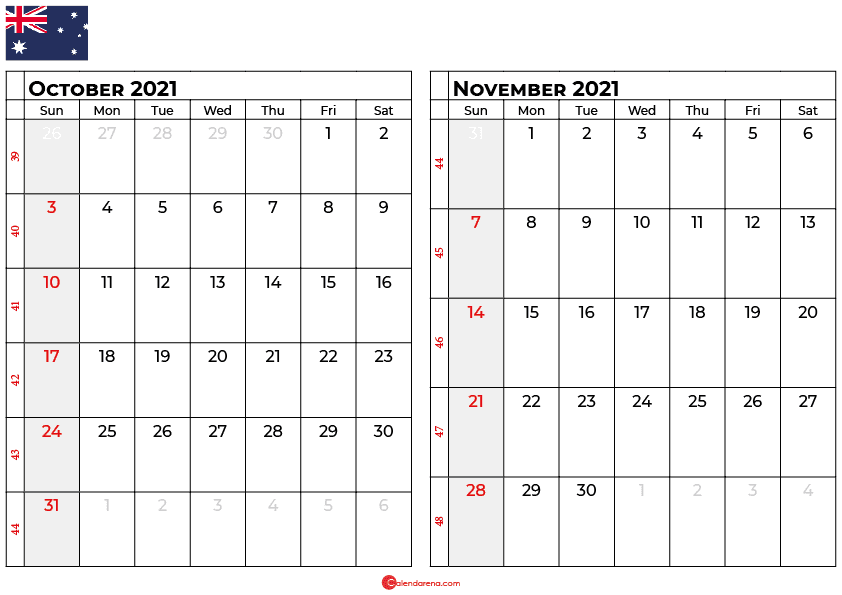 october and november 2021 calendar au