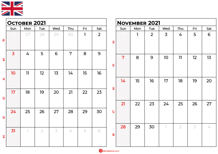 october november 2021 calendar UK