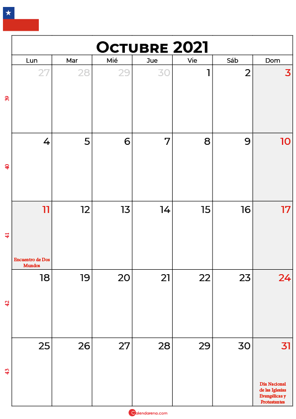 octubre 2021 calendario