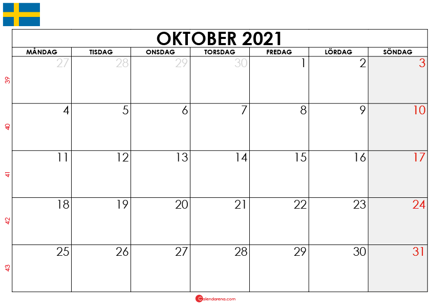 oktober 2021 kalender sw