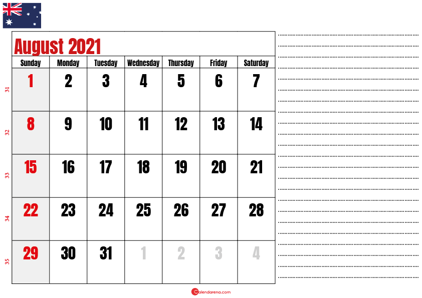 printable august 2021 calendar au