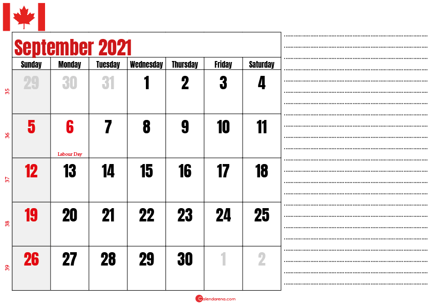 september 2021 printable calendar ca