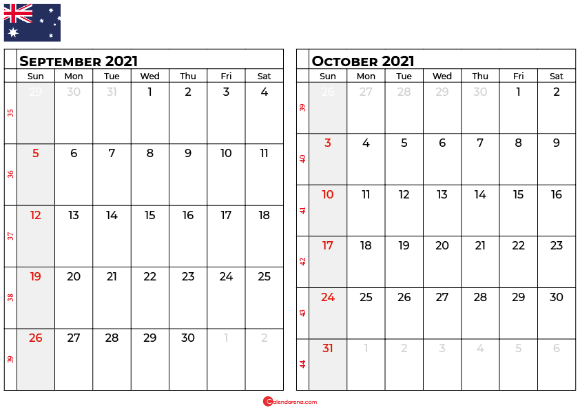 september and october 2021 calendar au