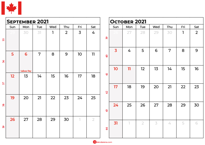 september and october 2021 calendar ca