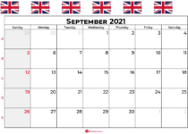september calendar 2021 UK