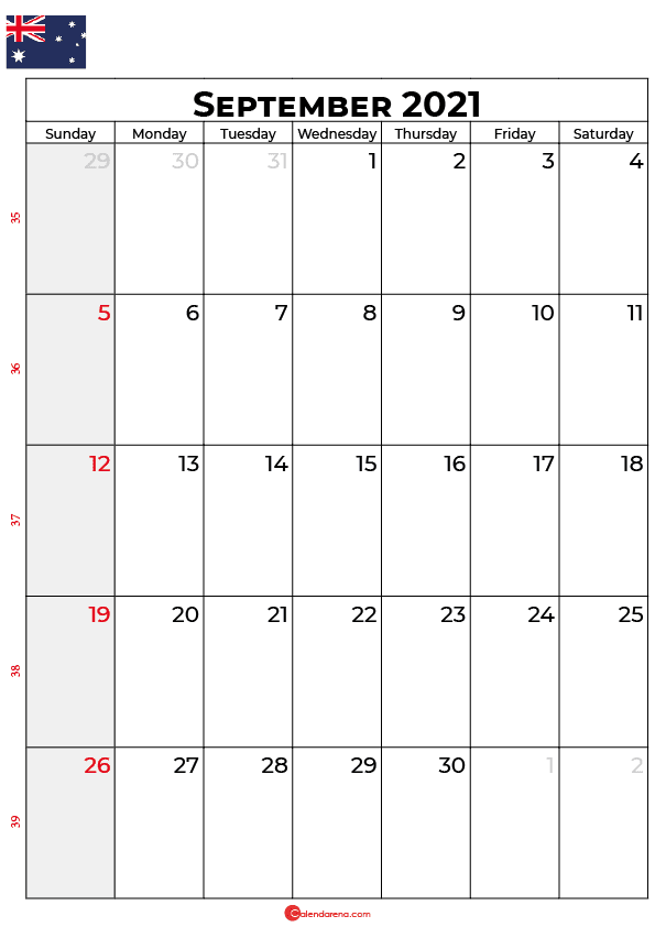 september calendar 2021 au