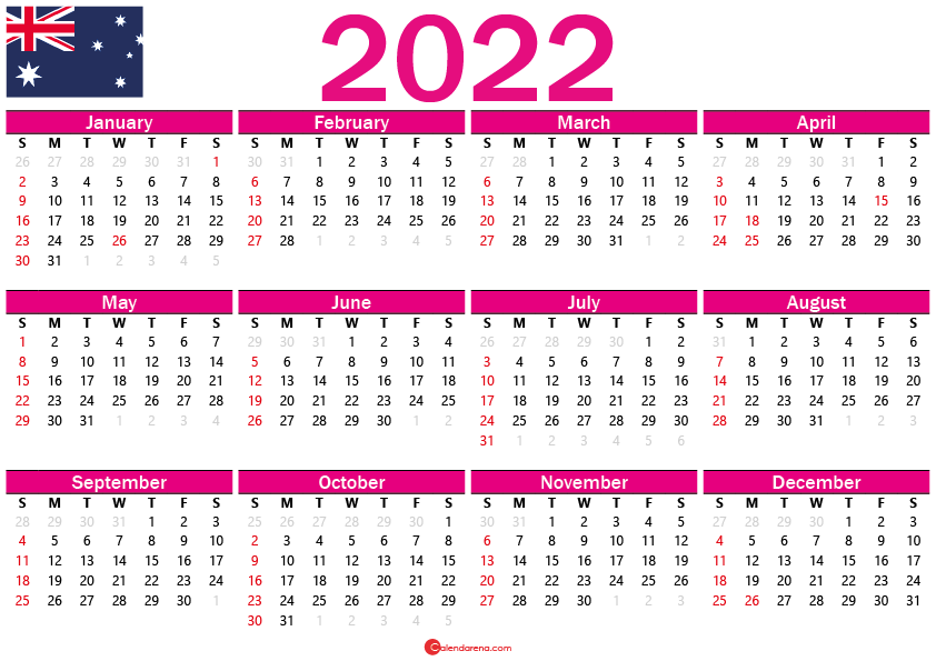 2022 calendar of australia with holidays