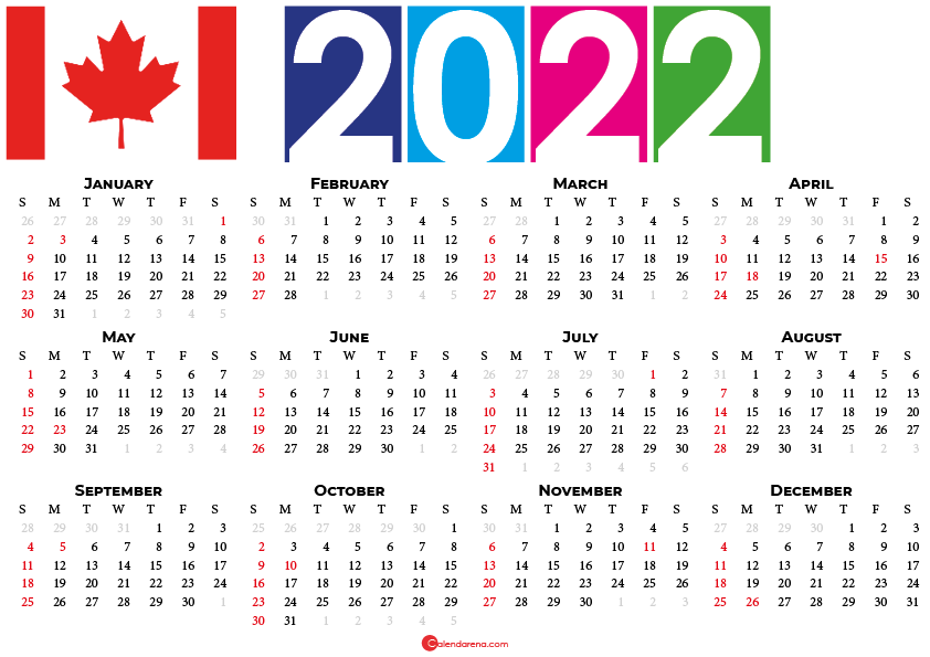 2022 calendar canada