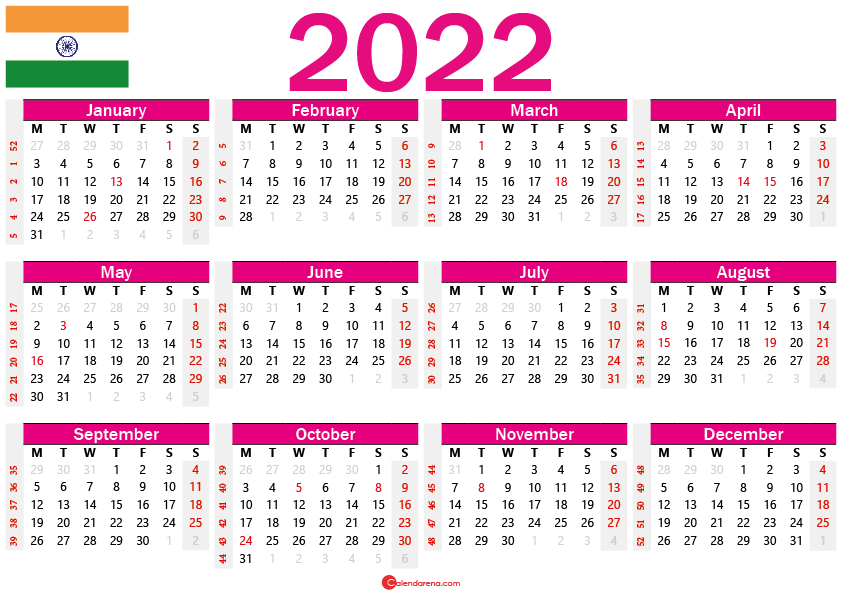 Download Free 2022 Calendar India With Indian Holidays