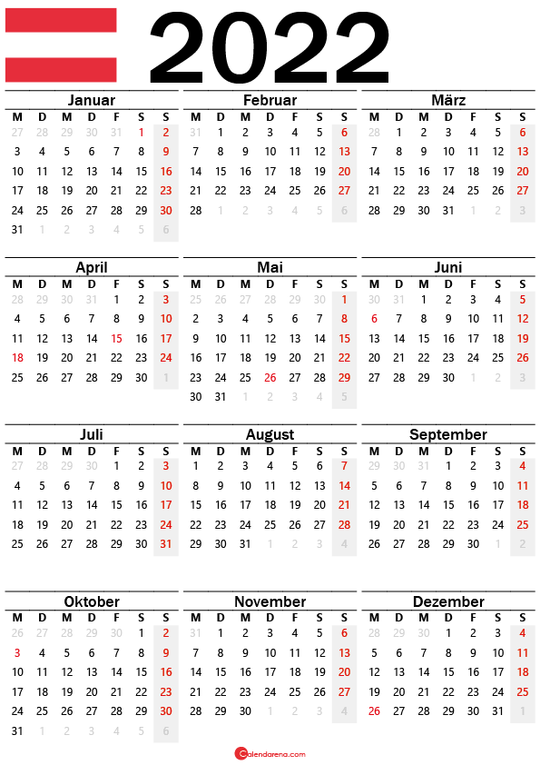 2022 kalender Österreich