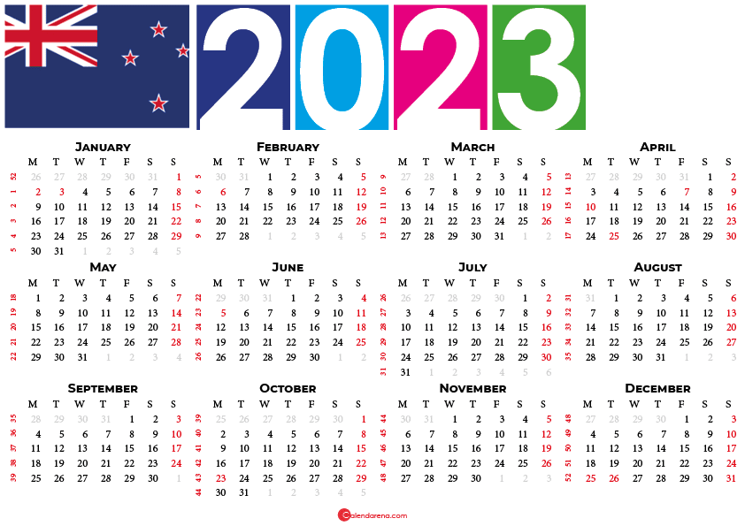 2022 Calendar New Zealand With Holidays And Weeks Numbers 0114