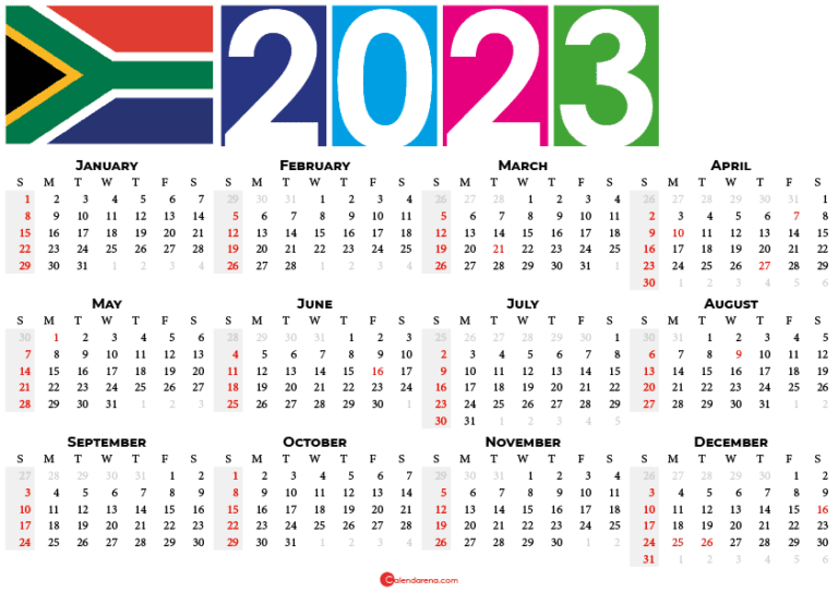 2023 Printable Calendar With South Africa Holidays Free Printable 