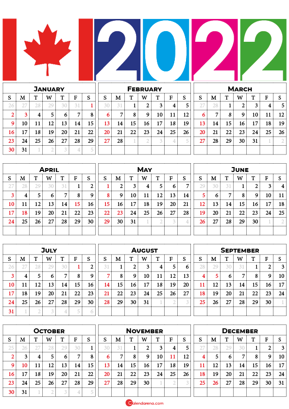 2022 Calendar Canada With Holidays And Weeks Numbers