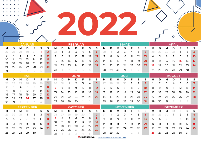 Deutschland 2022 Kalender mit Wochennummer