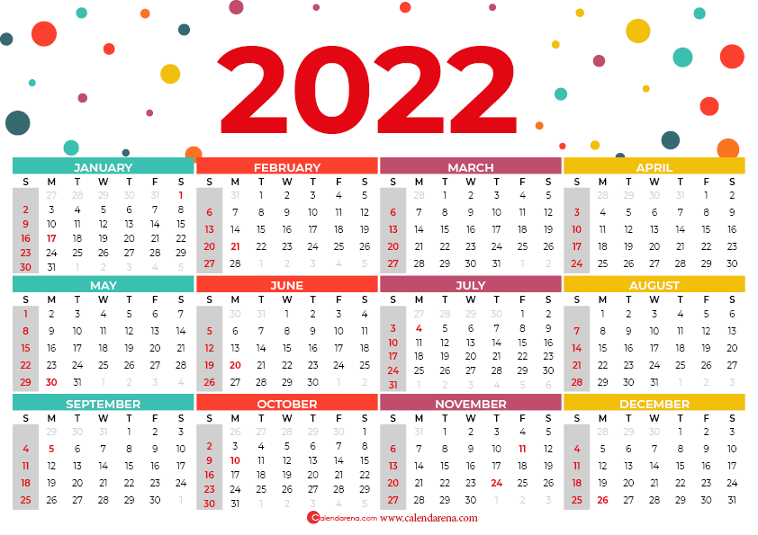 USA 2022 calendar with holidays