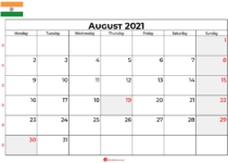 august 2021 calendar india