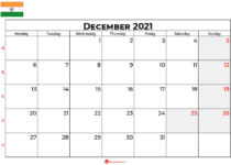 december 2021 calendar india