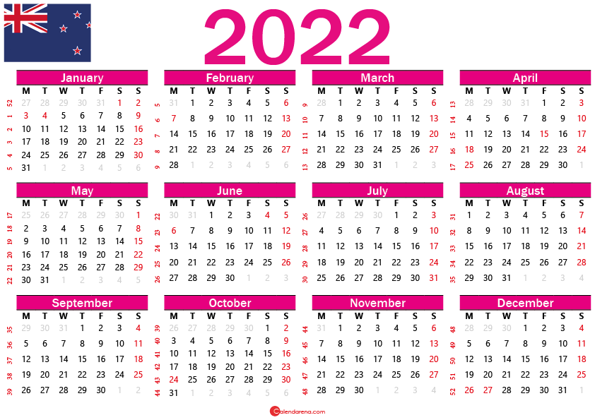 2022 calendar new zealand with holidays and weeks numbers