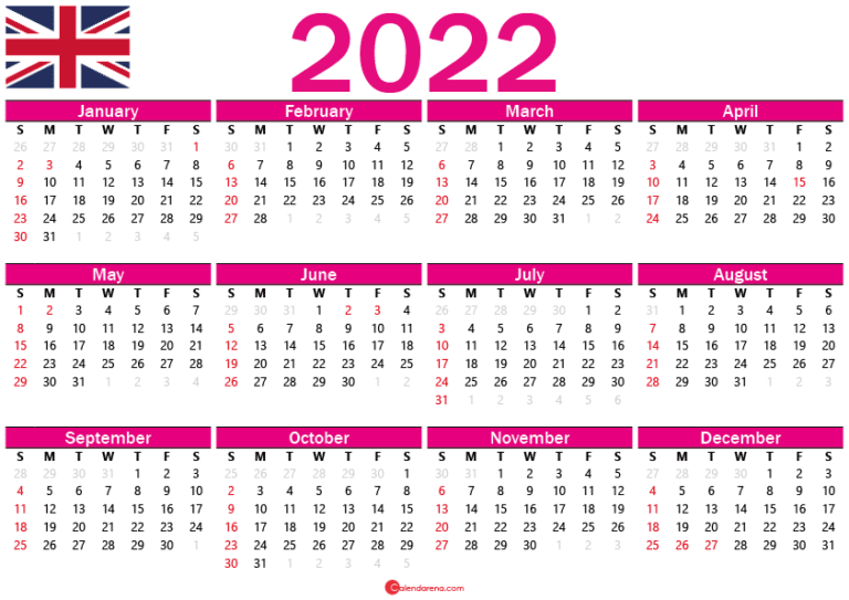 Calendar 2022 Uk Free Printable Pdf Templates 2022 United Kingdom