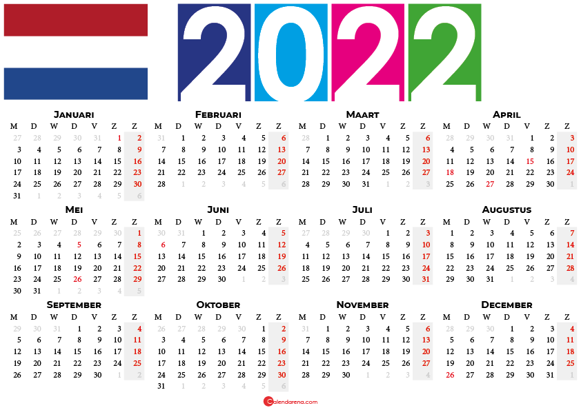  Kalender 2022 Nederland  Met Weeknummers