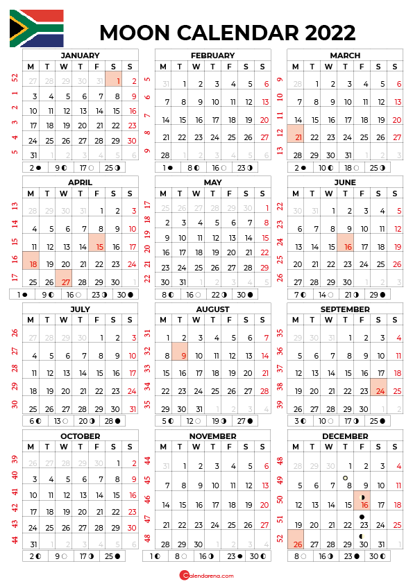 moon calendar 2022 SA