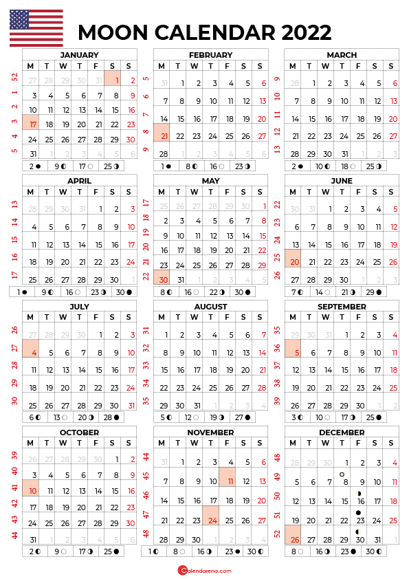 moon calendar 2022 USA