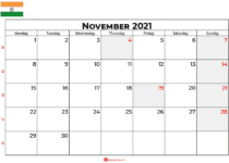 november 2021 calendar india