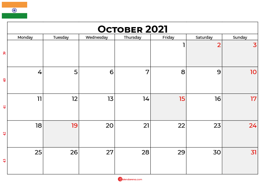 october 2021 calendar india