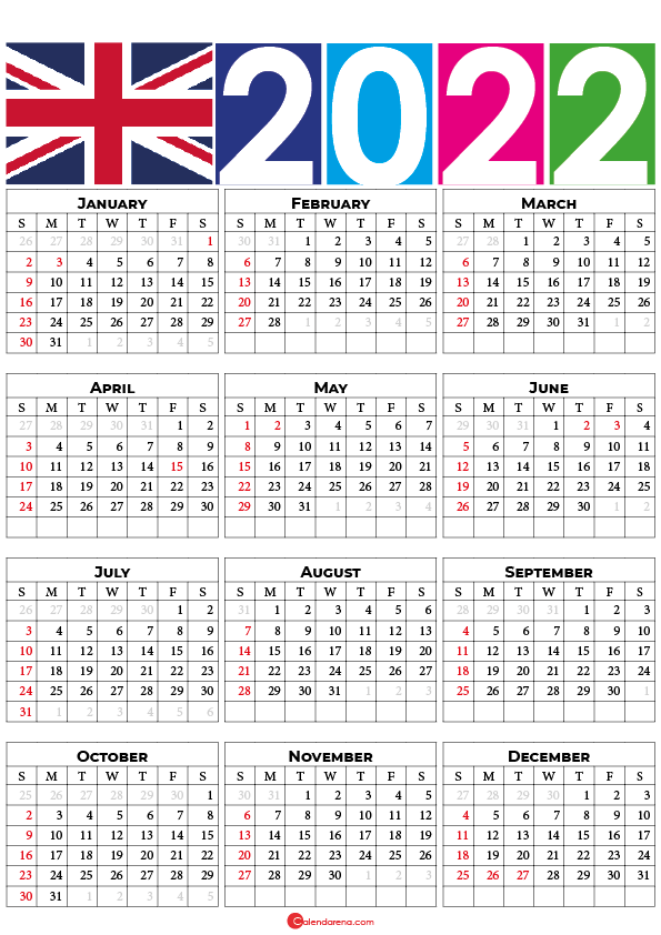 printable 2022 calendar uk