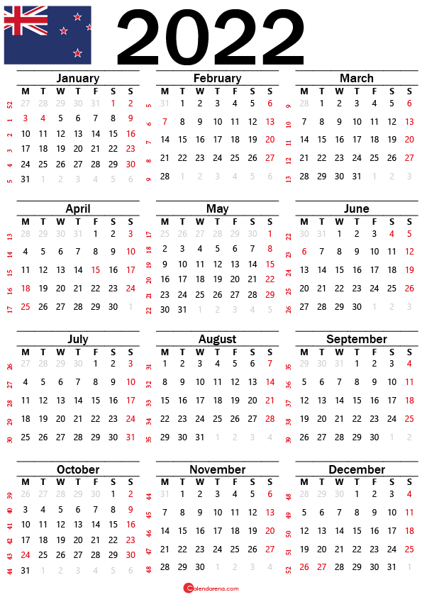 yearly calendar 2022 new zealand