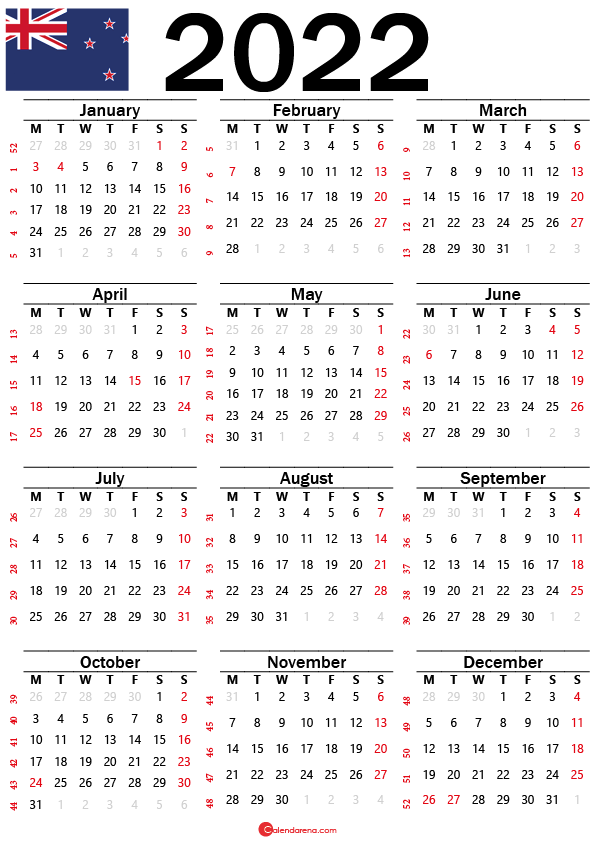 2022 Calendar New Zealand With Holidays And Weeks Numbers 2022 Calendar New Zealand With Holidays And Weeks Numbers