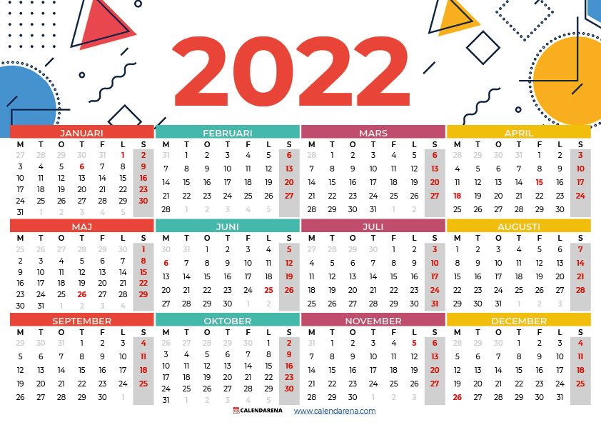2022 Kalender med veckonummer sverige