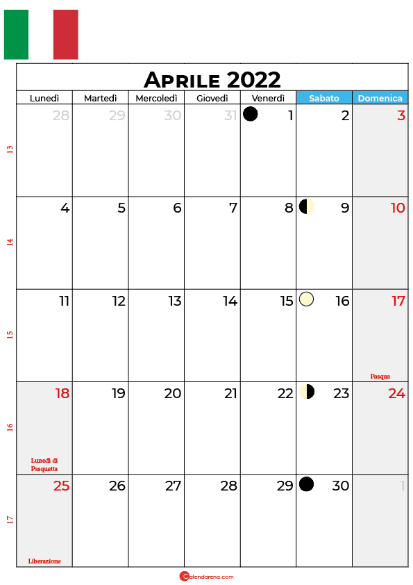 Calendario 2022 aprile