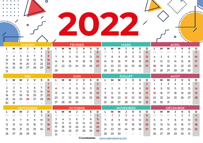 Calendrier 2022 belgique à imprimer