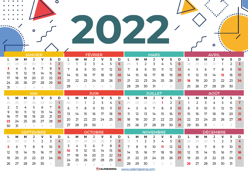 Calendrier 2022 canada à imprimer