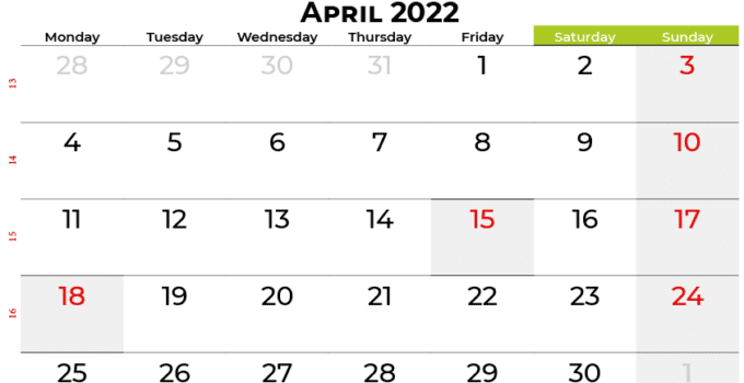april 2022 calendar canada