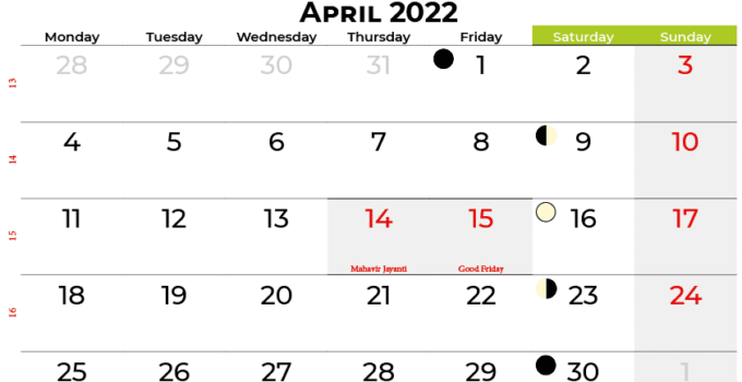 april 2022 calendar india