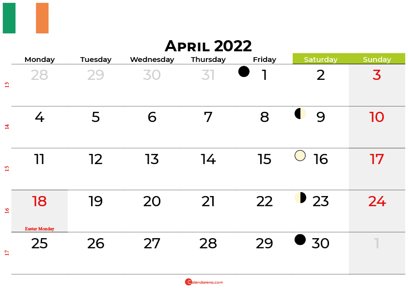 april 2022 calendar ireland