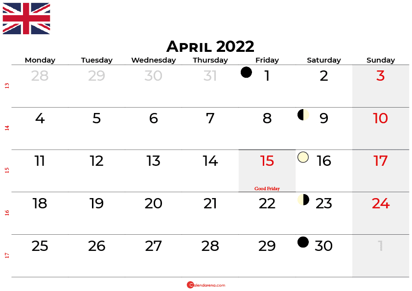 april 2022 calendar united kingdom