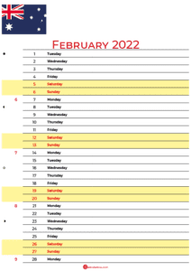 February 2022 Calendar Australia With Holidays