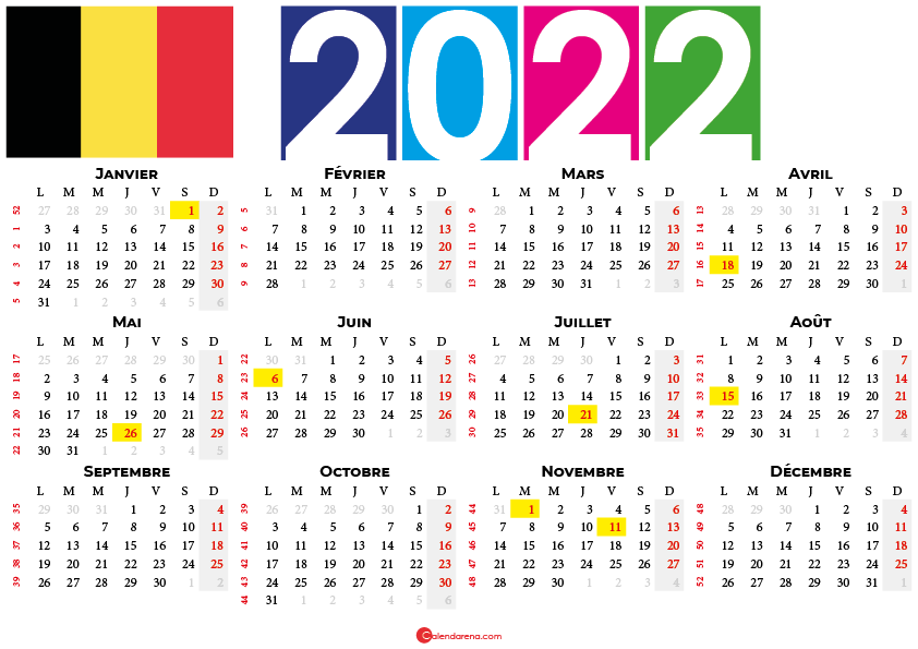calendrier 2022 à imprimer belgique