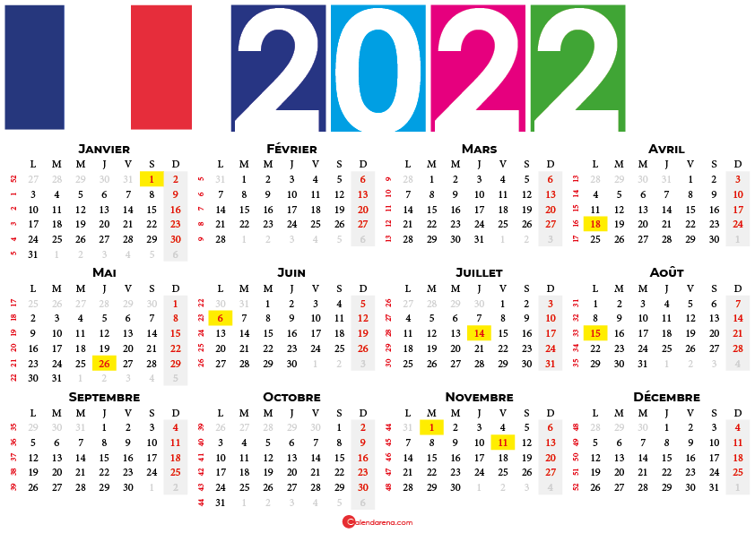calendrier 2022 à imprimer france