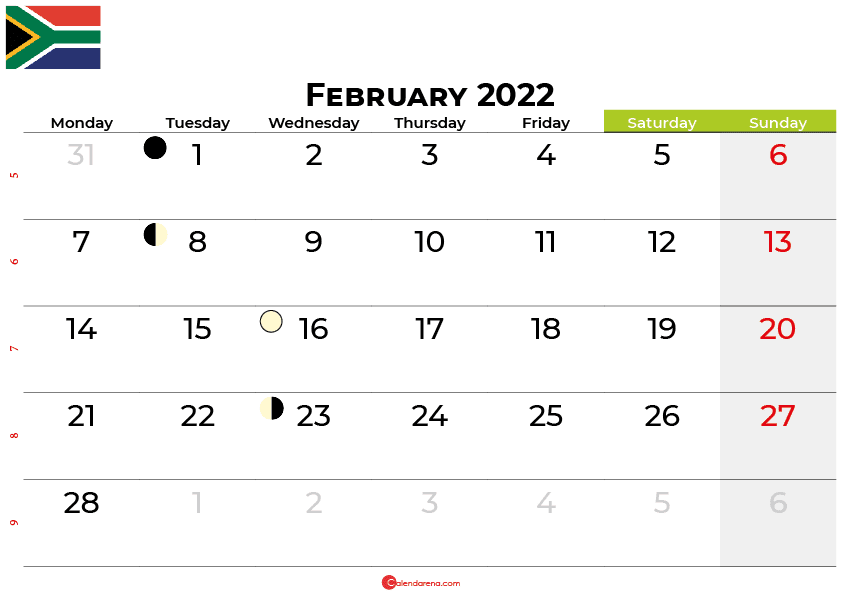 february 2022 calendar south africa