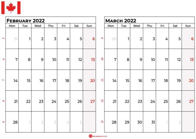 February 2022 Calendar Canada With Holidays