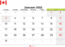 january 2022 calendar canada