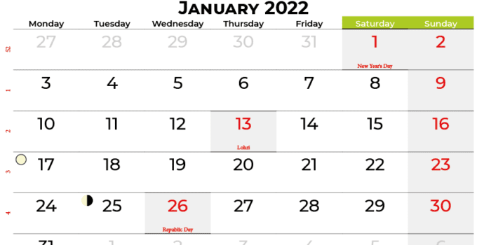 january 2022 calendar india