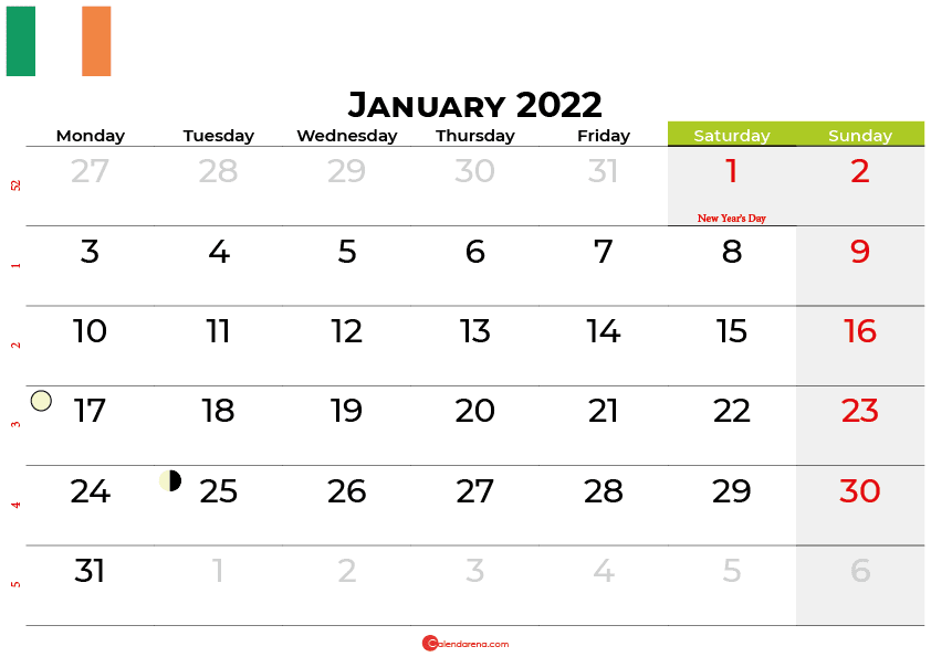 Free January 2022 Calendar Download Free January 2022 Calendar Ireland With Holidays