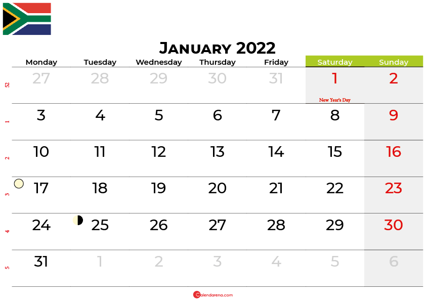 january 2022 calendar south africa