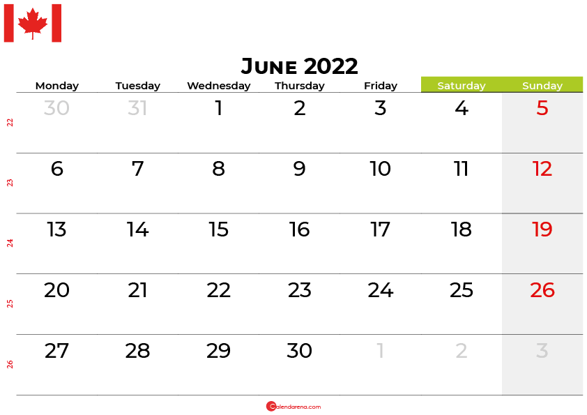 june 2022 calendar canada